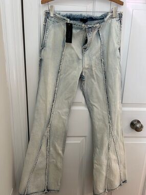 h:ours Light Blue Frayed-Seam Wide Leg Jeans
